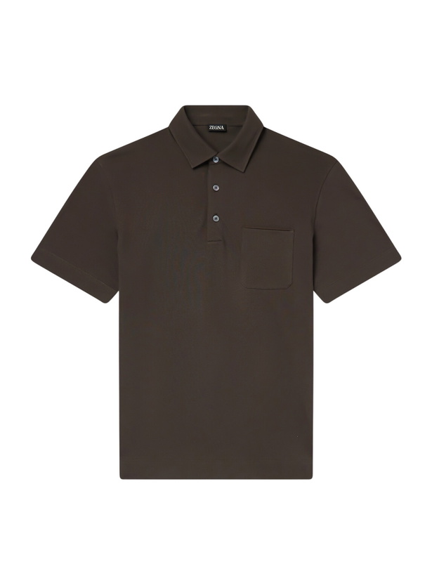 Photo: Zegna - Leather-Trimmed Cotton-Piqué Polo Shirt - Green