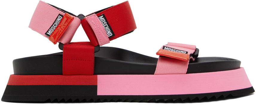 Moschino Pink & Red Logo Tape Sandals Moschino