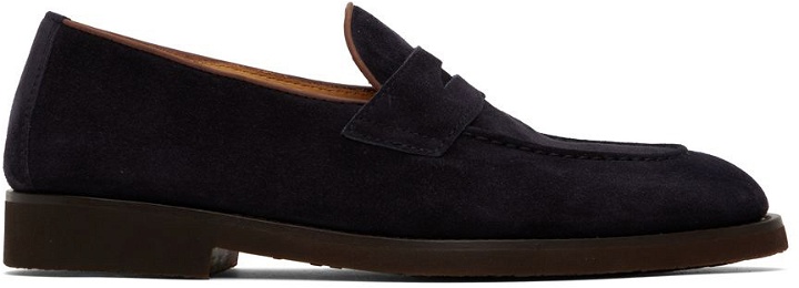 Photo: Brunello Cucinelli Navy Suede Penny Loafers