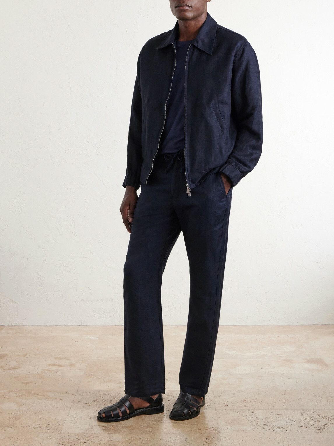 Frescobol Carioca - Mendes Straight-Leg Linen and Cotton-Blend Twill Drawstring Trousers - Blue
