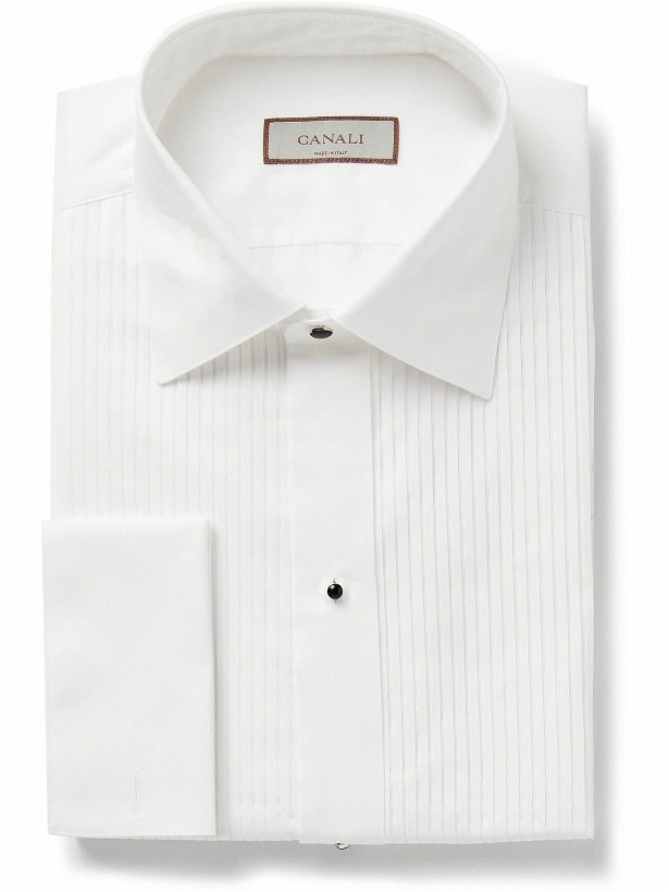 Photo: Canali - Pleated Double-Cuff Cotton-Poplin Tuxedo Shirt - White