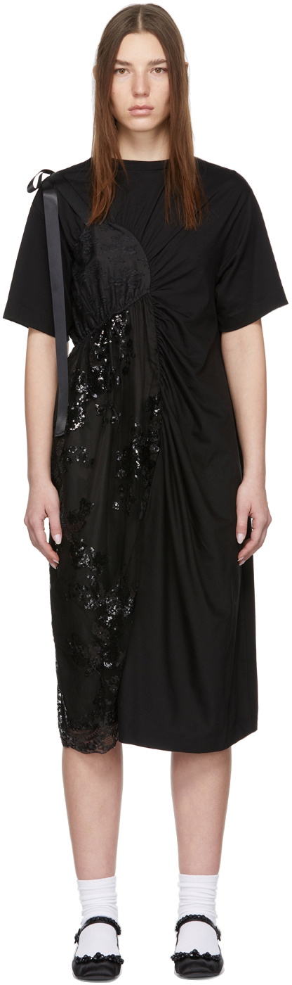 Simone Rocha Black Gathered Patchwork Tie Dress Simone Rocha