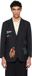 Khoki Navy Pinstripe-Pattern Blazer