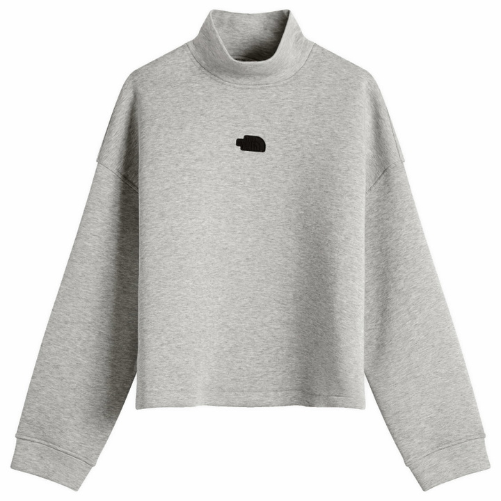 Photo: The North Face Women's Mock Neck Relaxed Sweatshirt in Metallic Silver Heather