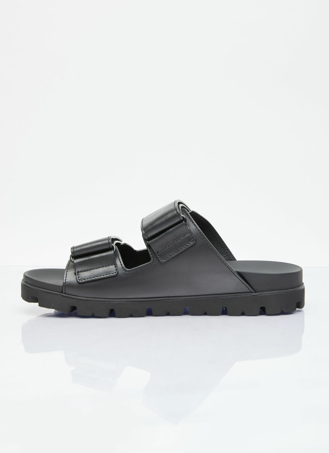 Prada Logo Plaque Leather Slides