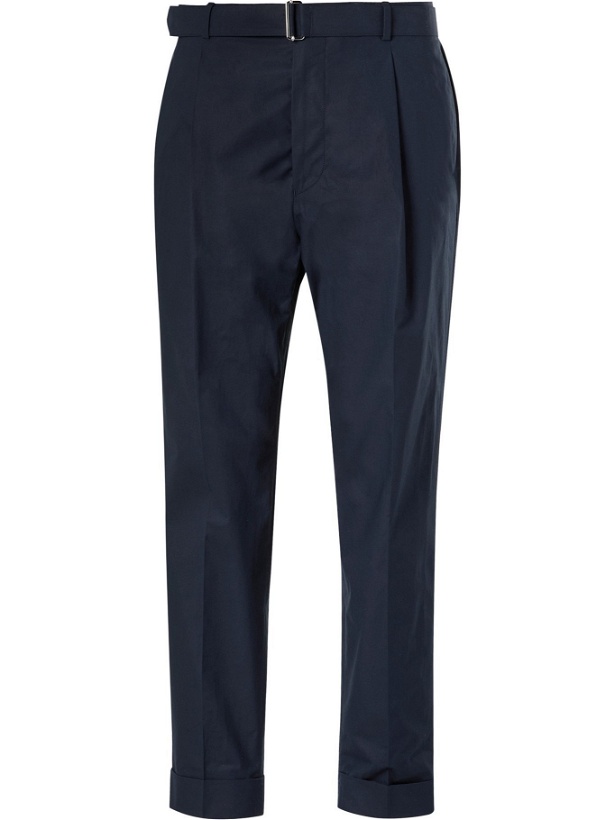 Photo: OFFICINE GÉNÉRALE - Hugo Tapered Belted Organic Cotton Suit Trousers - Blue