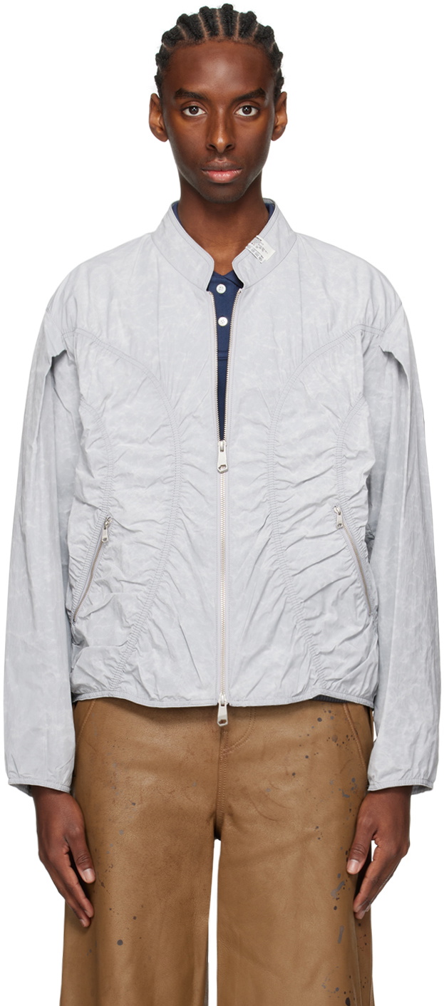 ADER error Gray Ruched Bomber Jacket