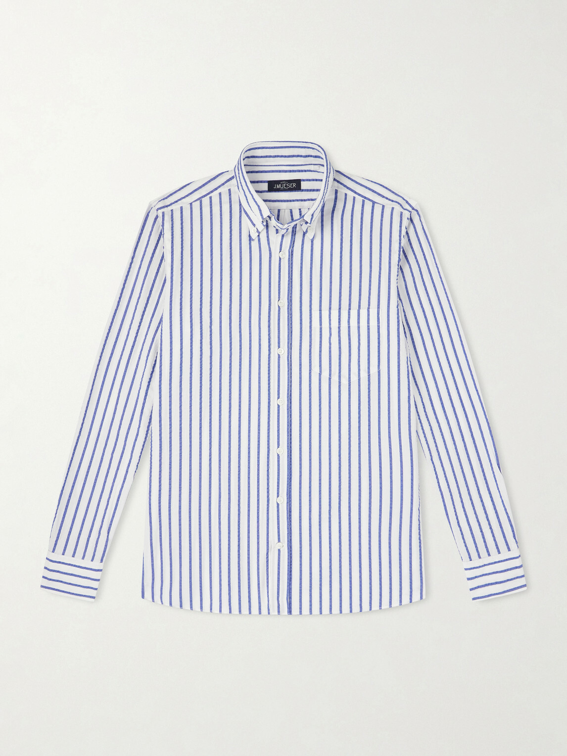J. Mueser - Button-Down Collar Striped Cotton-Seersucker Shirt - Blue
