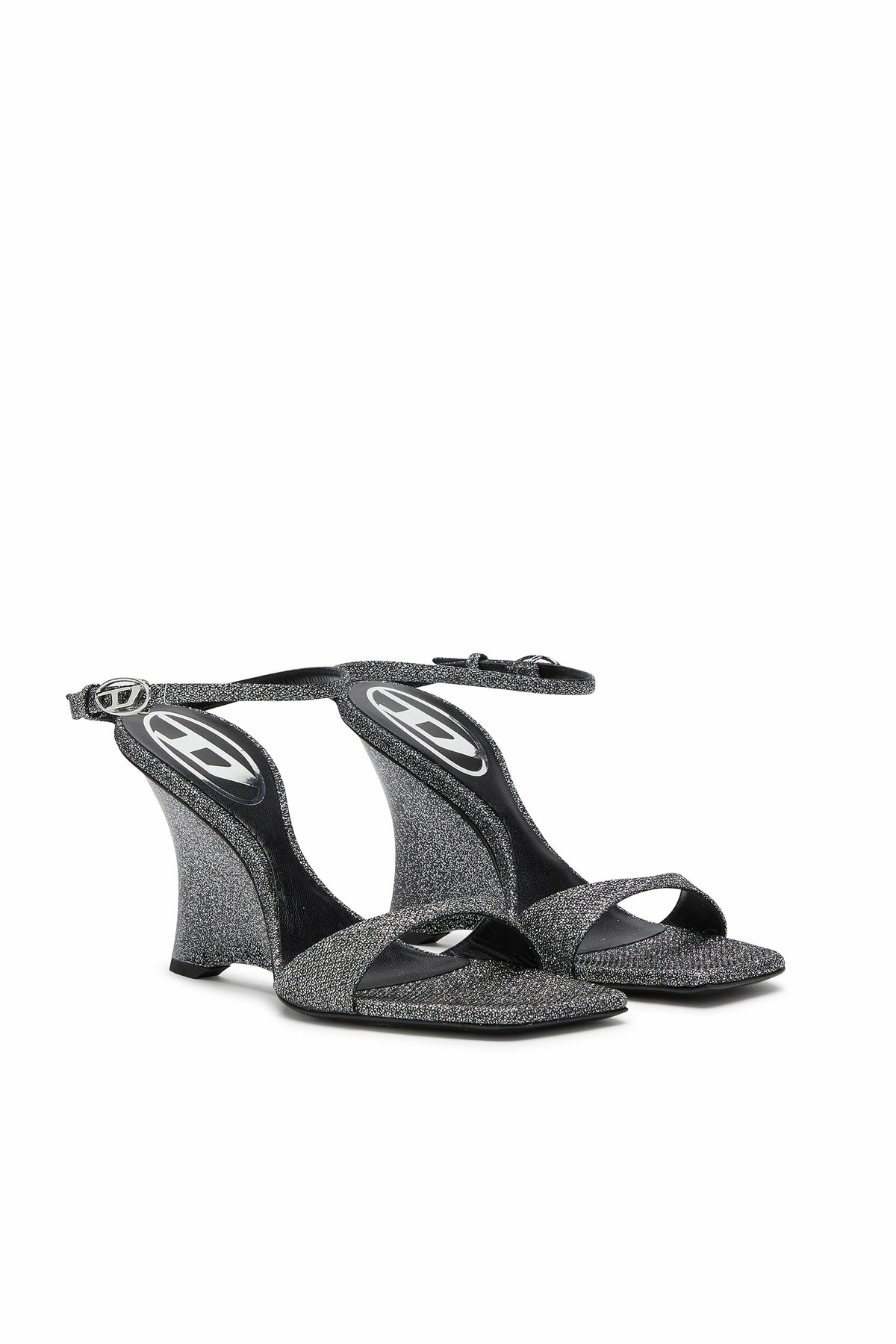 Diesel D-Amber-Wedge sandals in Lurex fabric - Sandals Womens in Silver