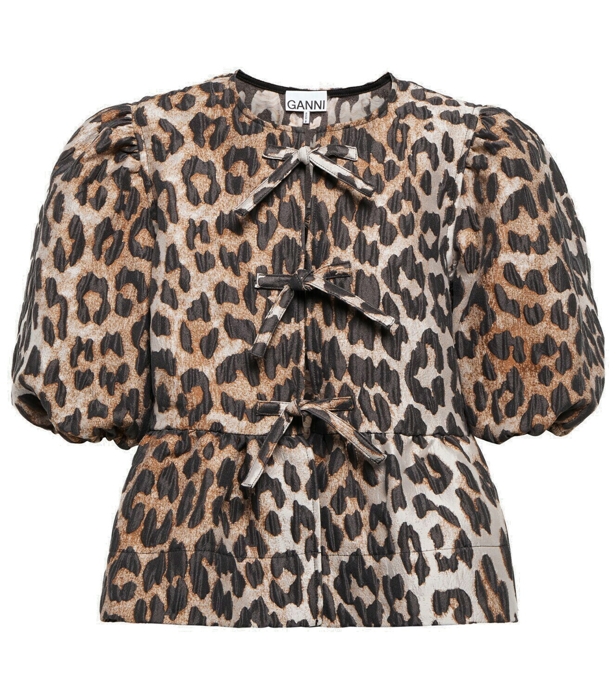 Ganni - Leopard-print jacquard peplum blouse GANNI