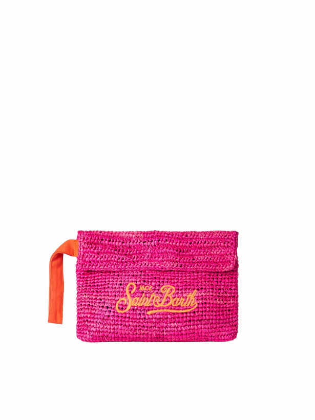 Photo: MC2 Saint Barth Raffia Fuchsia Pouch Bag With Saint Barth Embroidery