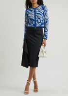 High Sketch Out Ruffled Midi Skirt Navy