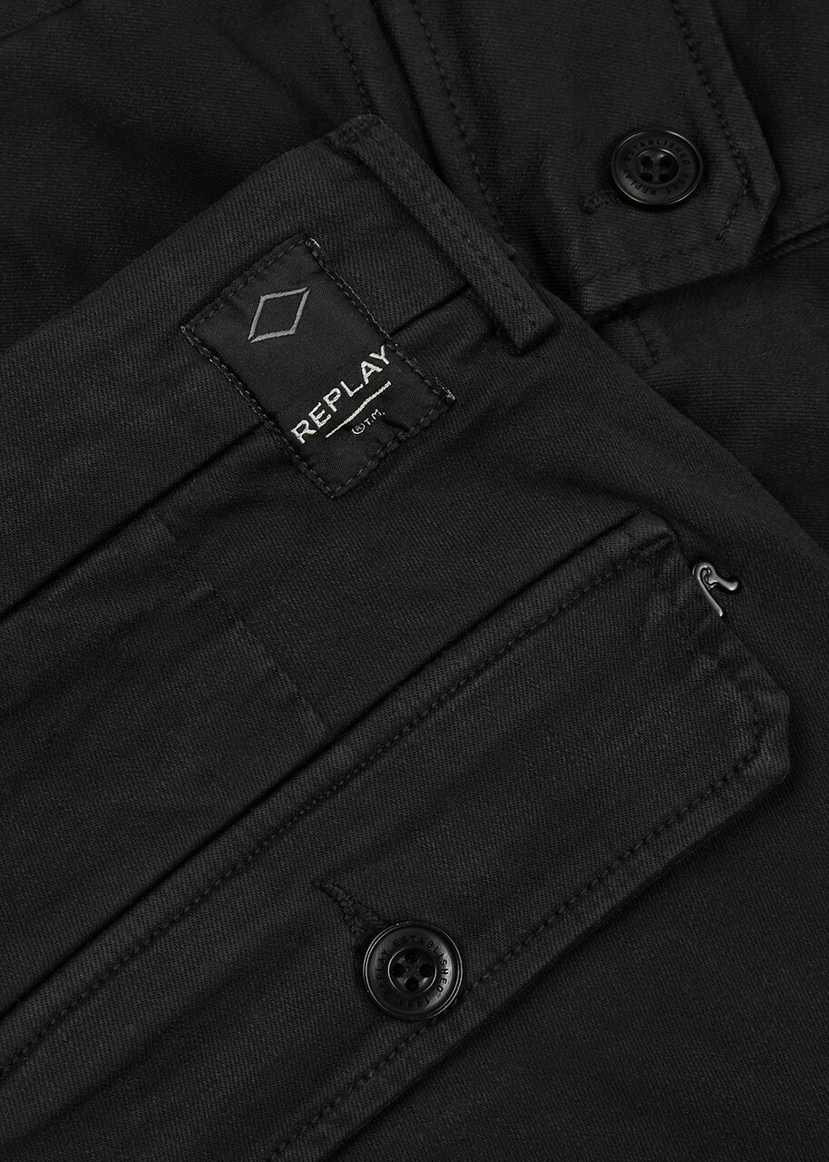 Replay Jann Hyperflex X.lite Black Slim-leg Cargo Trousers