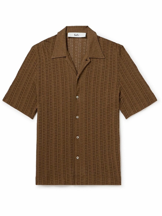 Photo: Séfr - Suneham Camp-Collar Pointelle-Knit Organic Cotton-Blend Shirt - Brown