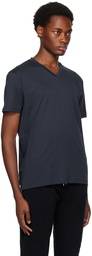 Sunspel Navy Riviera Midweight V Neck T-Shirt