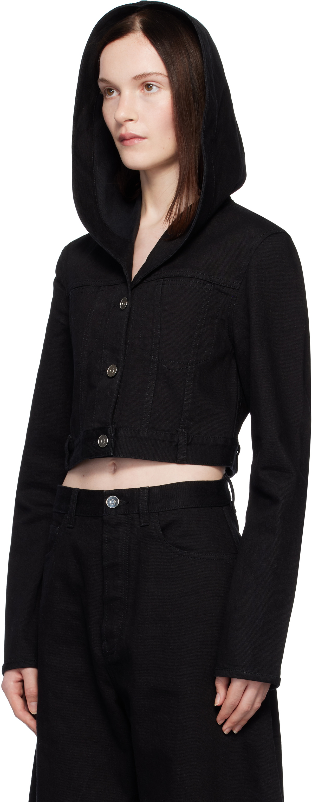 ALAÏA Black Cropped Hooded Denim Jacket
