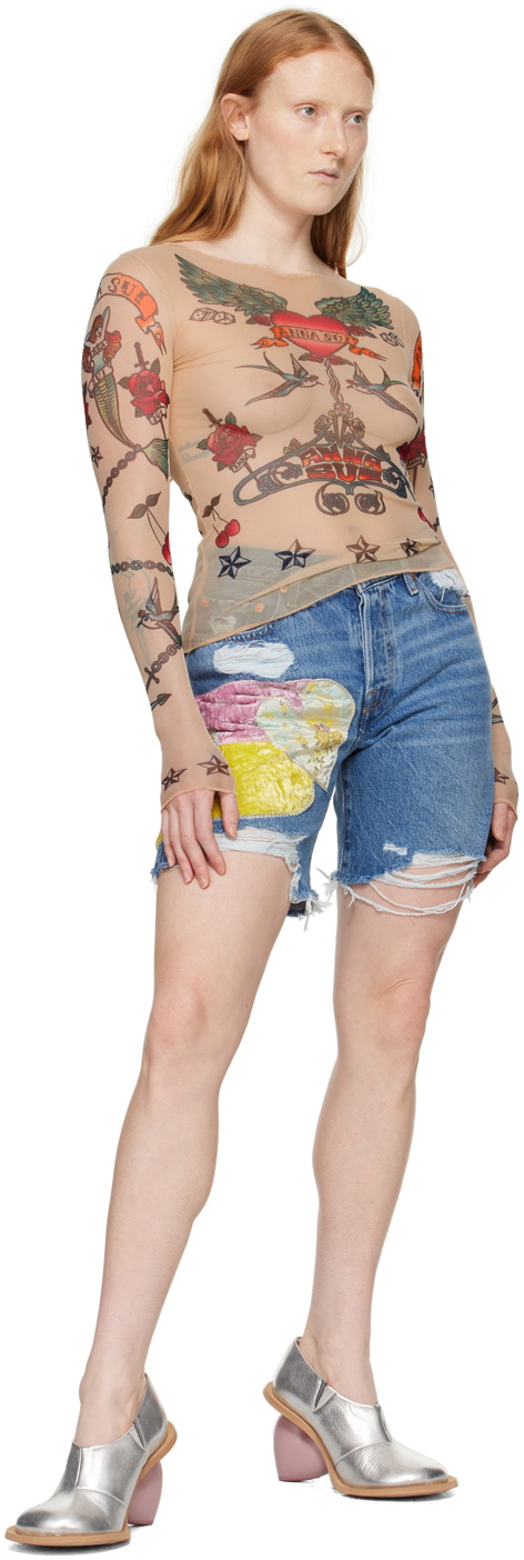 Anna Sui Beige Tattoo Long Sleeve T-Shirt