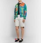 Off-White - Distressed Logo-Appliquéd Denim and Loopback Cotton-Jersey Shorts - Men - Off-white