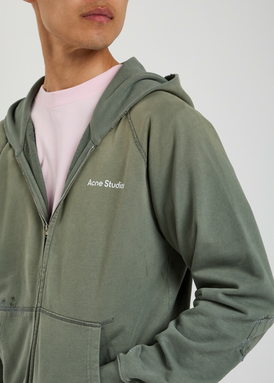 Acne Studios Logo Hooded Zip-through Cotton Sweatshirt Grey