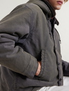 A.PRESSE - Fleece-Lined Distressed Cotton-Canvas Hooded Jacket - Gray