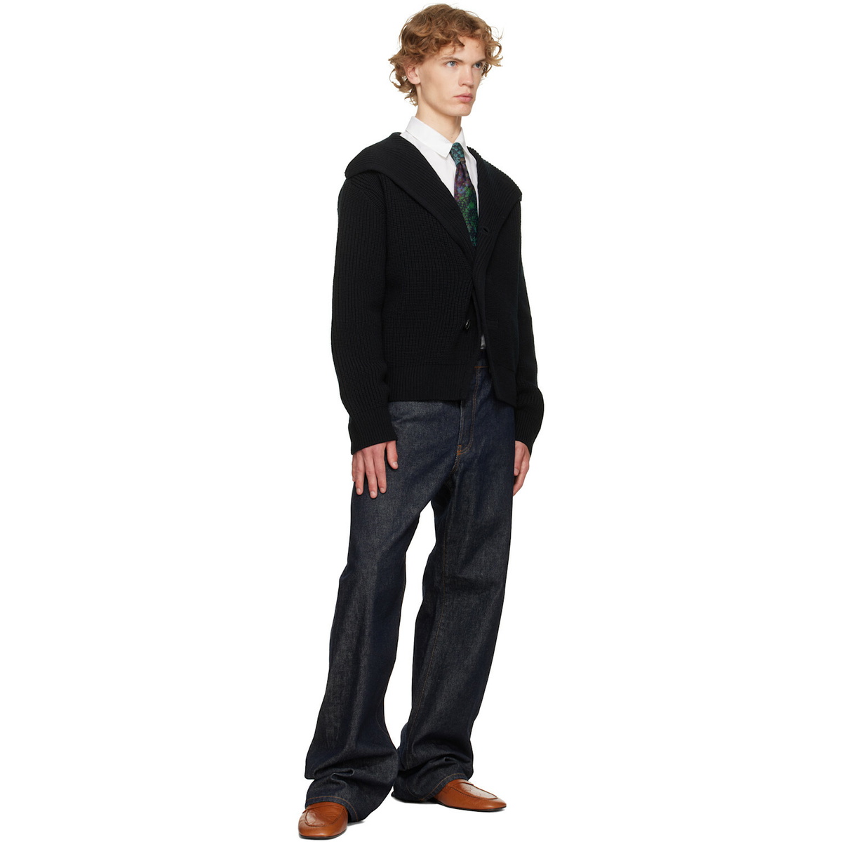Dries Van Noten Navy & Green Floral Tie