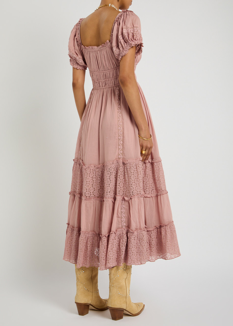 Free People Falling Sun Panelled Cotton Midi Dress Mauve