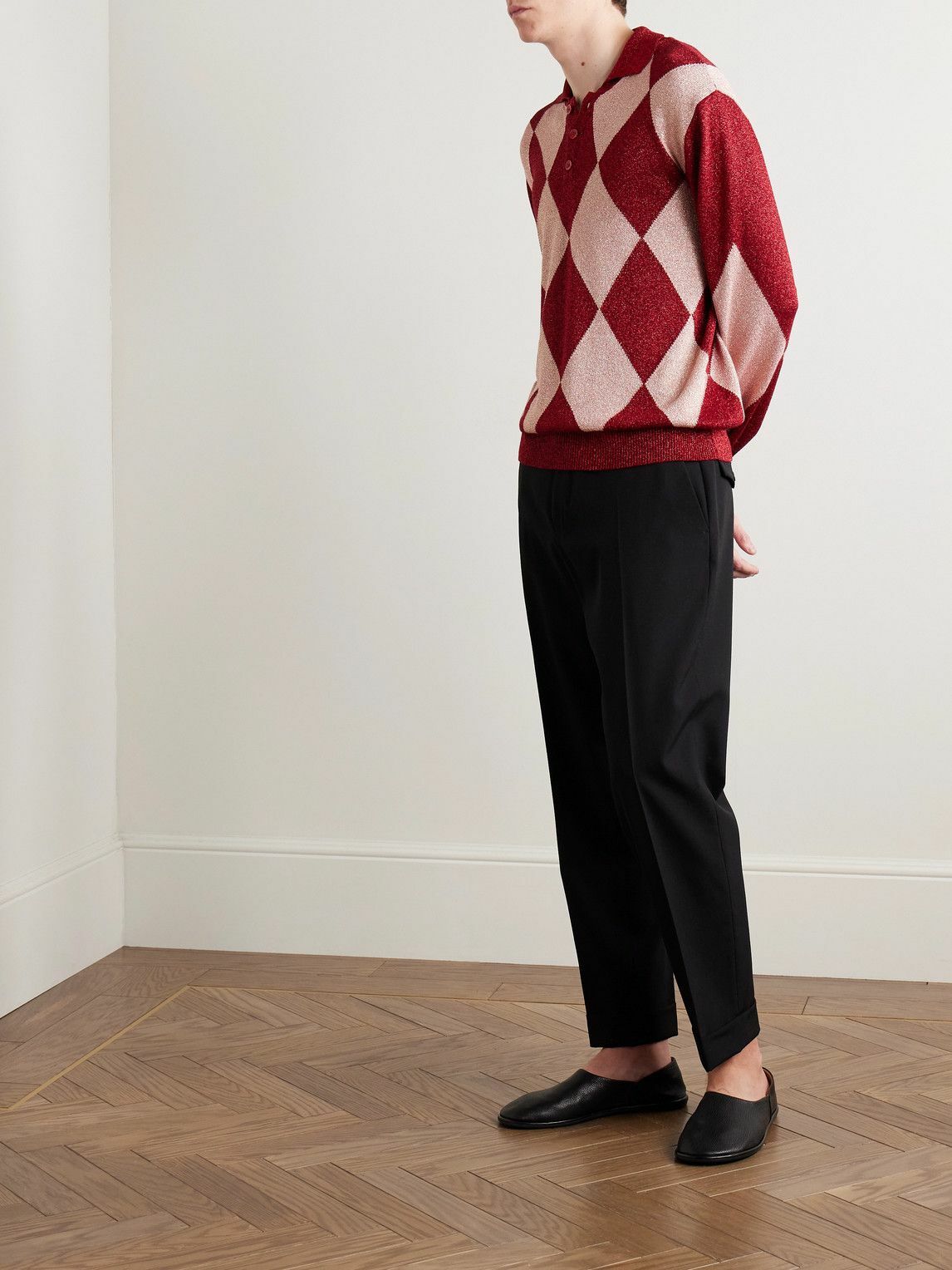 BODE - Argyle Metallic Jacquard-Knit Polo Shirt - Pink
