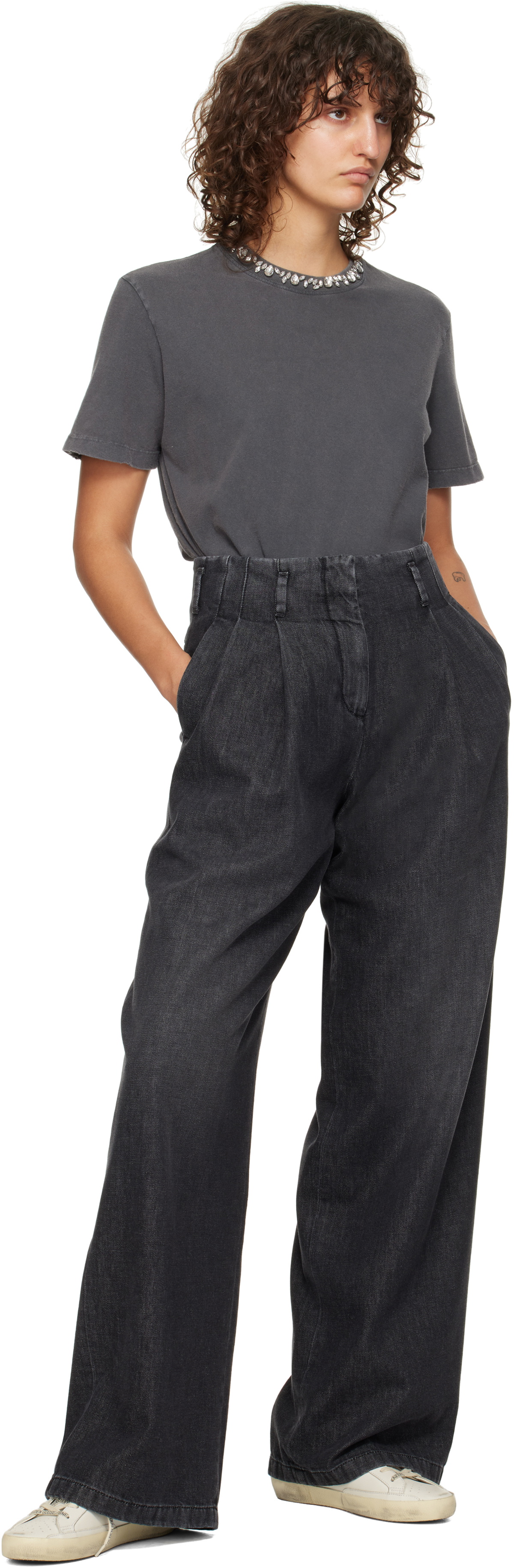 Golden Goose Gray Cotton Pleated Jeans