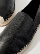 VALENTINO - Logo-Debossed Full-Grain Leather Espadrilles - Black