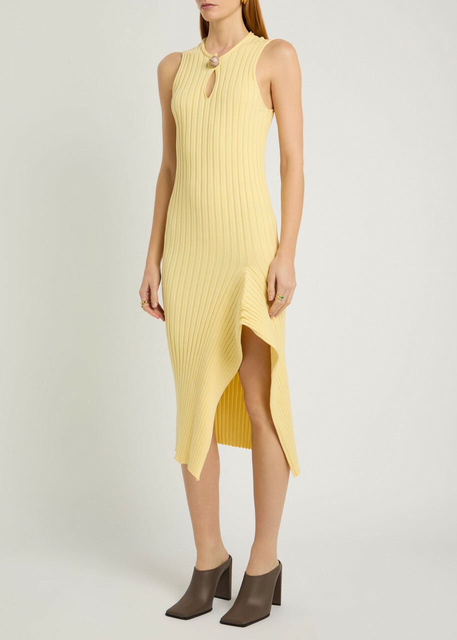 Stella Mccartney Ribbed Cotton Midi Dress Yellow