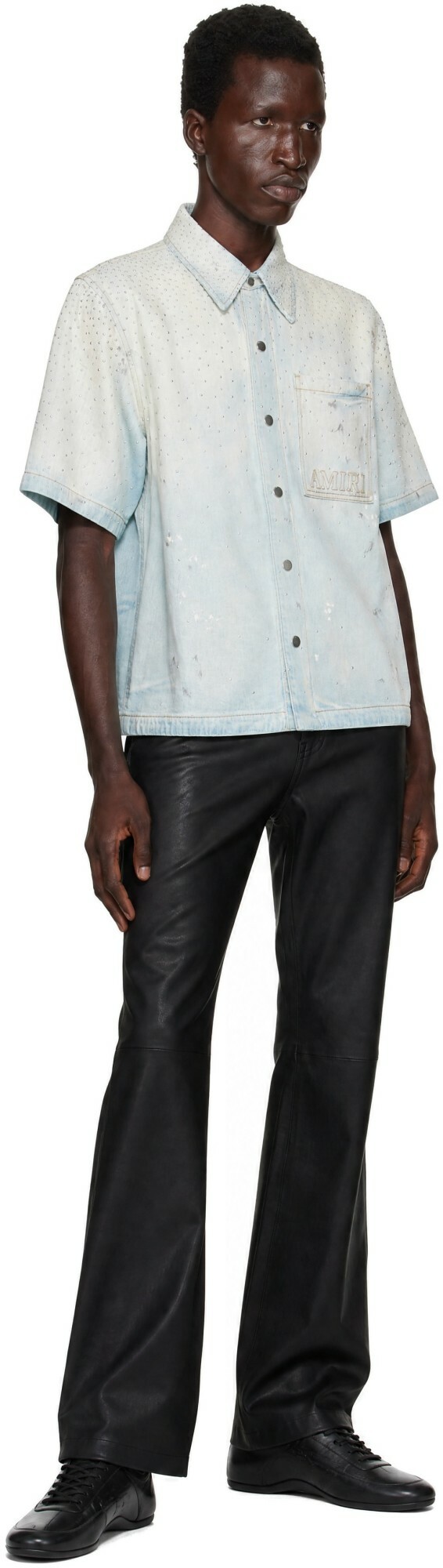 AMIRI Blue Crystals Oversized Denim Shirt