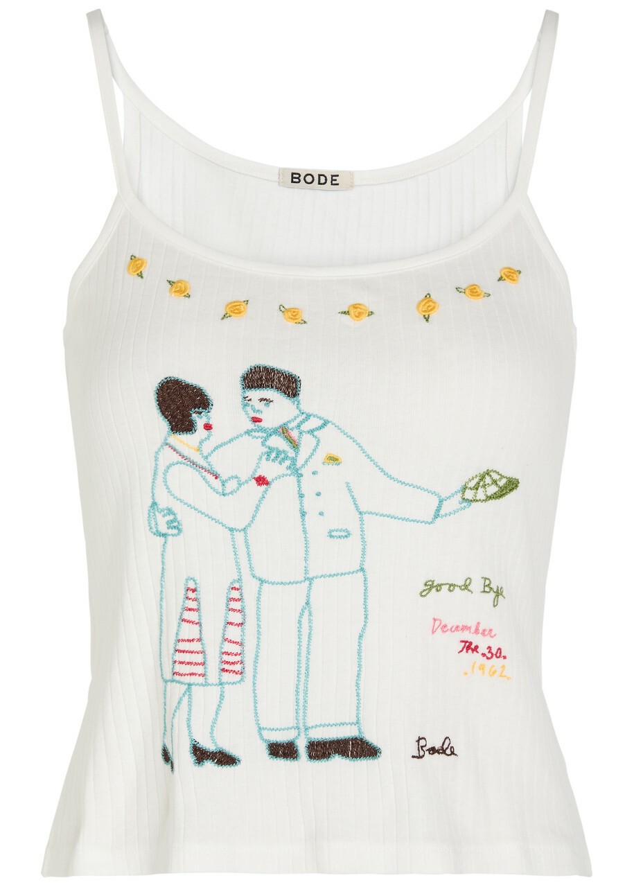 Bode Companion Embroidered Cotton Tank Cream