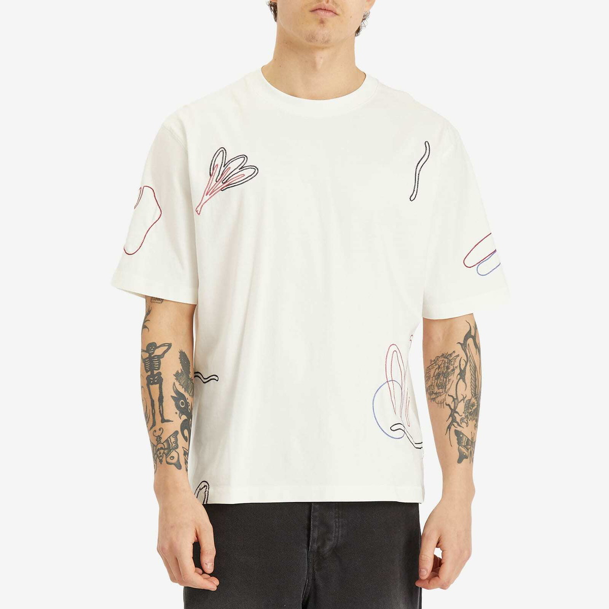 Wax London Men's Milton Embroidered T-Shirt in Ecru/Multi