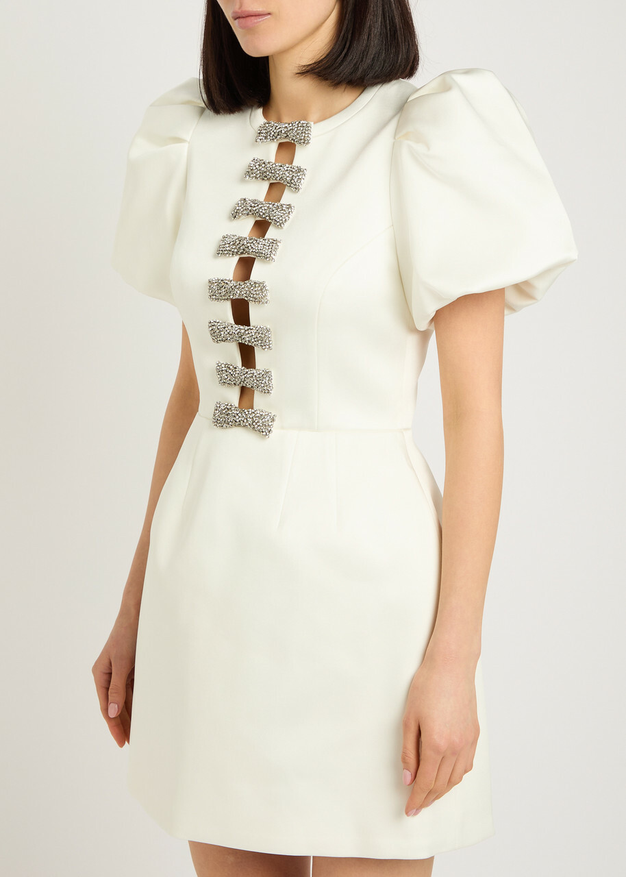 Rebecca Vallance Blaise Crystal-embellished Satin-twill Mini Dress Ivory