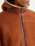 The Elder Statesman - Leather-Trimmed Shearling Hooded Jacket - Brown