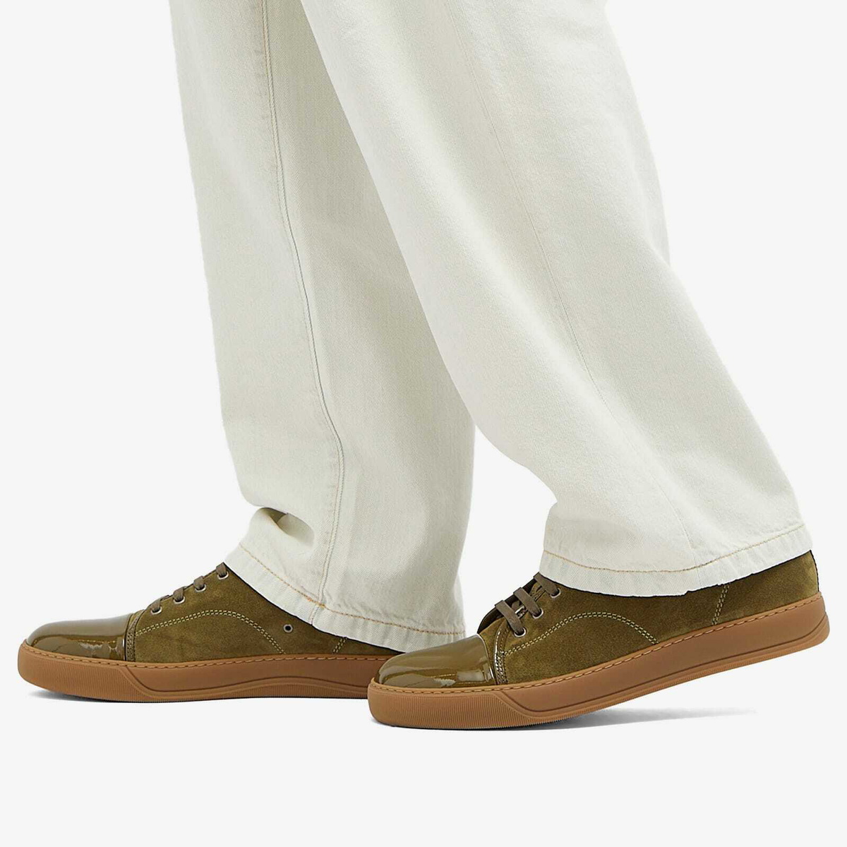 【関税込み】Lanvin カーキ DBB1 スニーカー Lanvin Men's DBB1 High Shine Toe Cap Sneaker in Khaki Lanvin