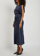 Victoria Beckham Bela Gathered Satin-crepe Midi Dress Navy