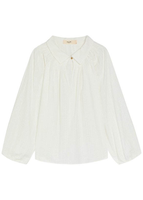 Photo: Skiim Embroidered Gathered Cotton Shirt White