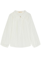 Skiim Embroidered Gathered Cotton Shirt White
