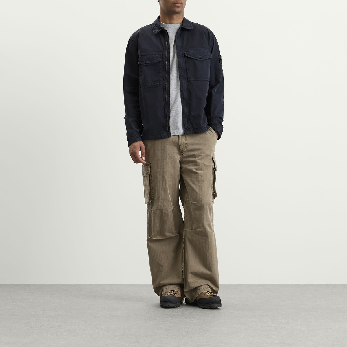 Stone Island Men's Organic Cotton Twill Zip Shirt Jacket in Navy Blue