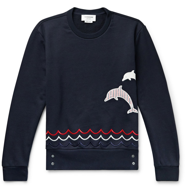 Photo: Thom Browne - Embroidered Loopback Cotton-Jersey Sweatshirt - Blue