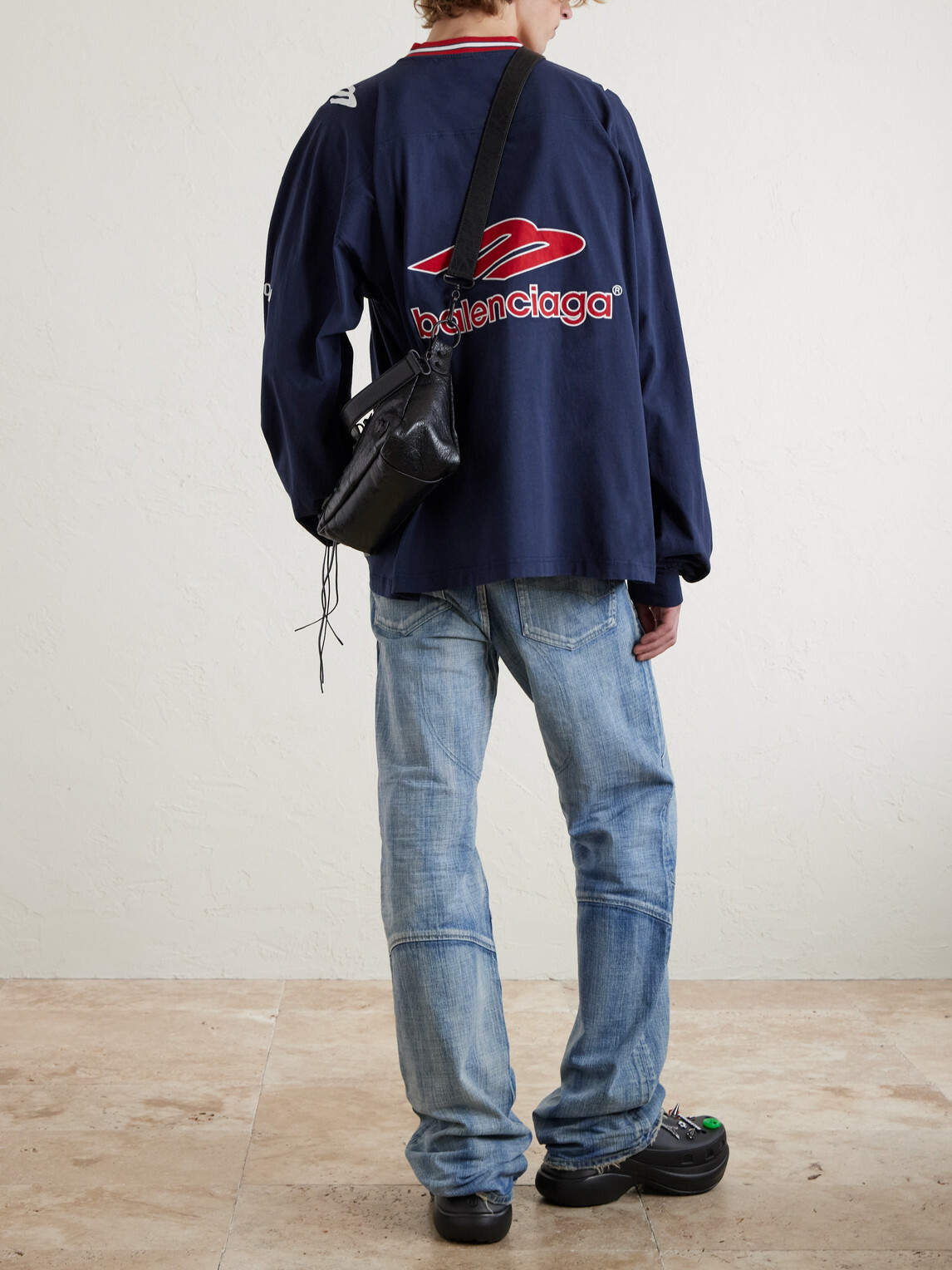 Balenciaga - Oversized Appliquéd Printed Cotton-Jersey T-Shirt - Blue
