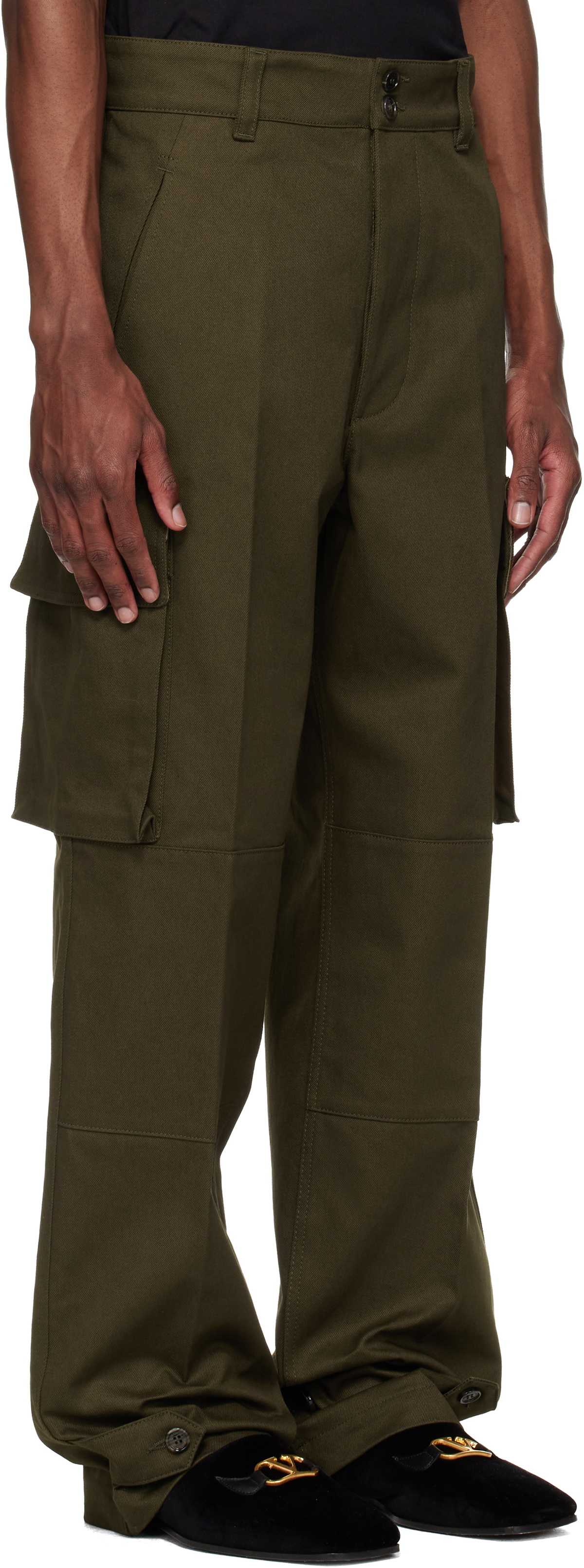 Valentino Khaki Cotton Gabardine Cargo Pants