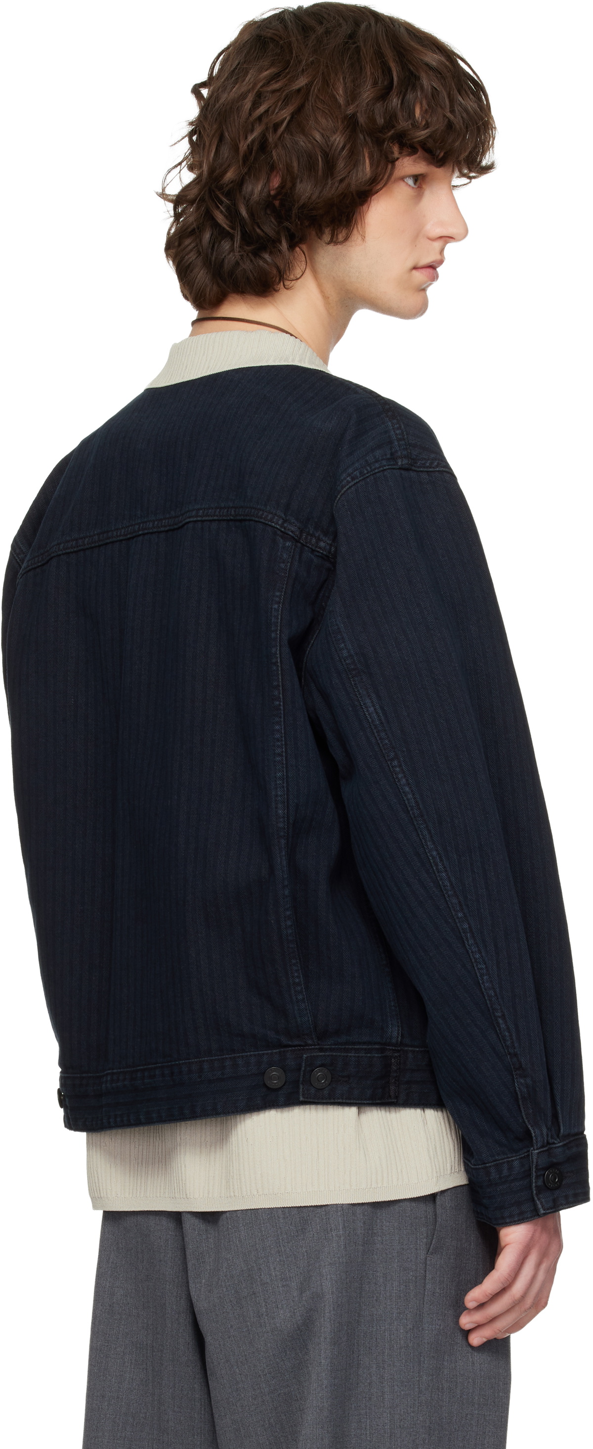 Solid Homme Black Collarless Denim Trucker Jacket