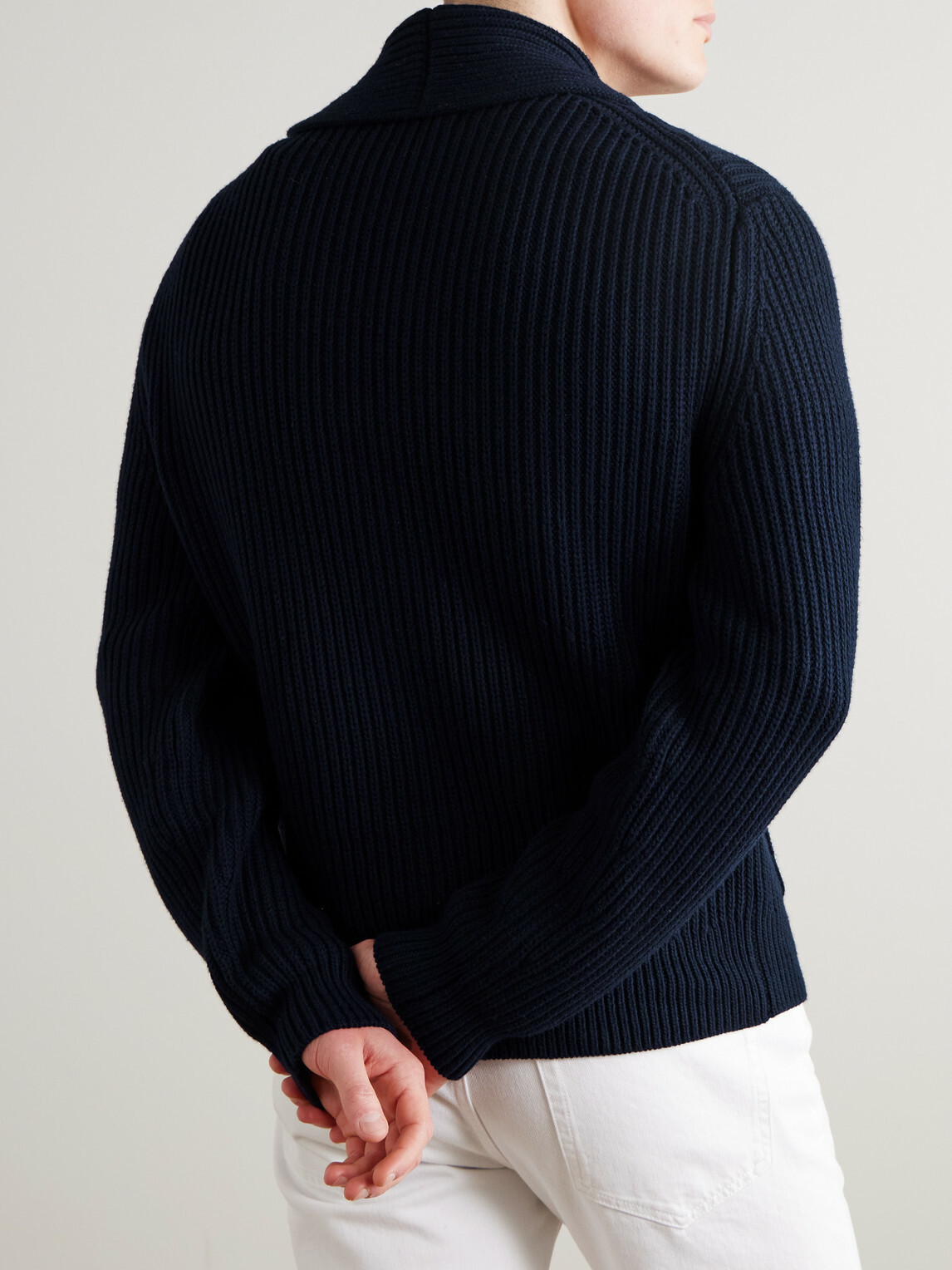 Mr P. - Shawl-Collar Ribbed Cotton and Cashmere-Blend Cardigan - Blue
