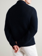 Mr P. - Shawl-Collar Ribbed Cotton and Cashmere-Blend Cardigan - Blue