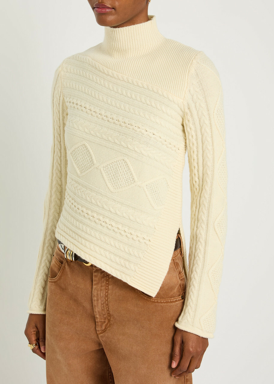 Staud Sidney Cable-knit Wool-blend Jumper Ivory