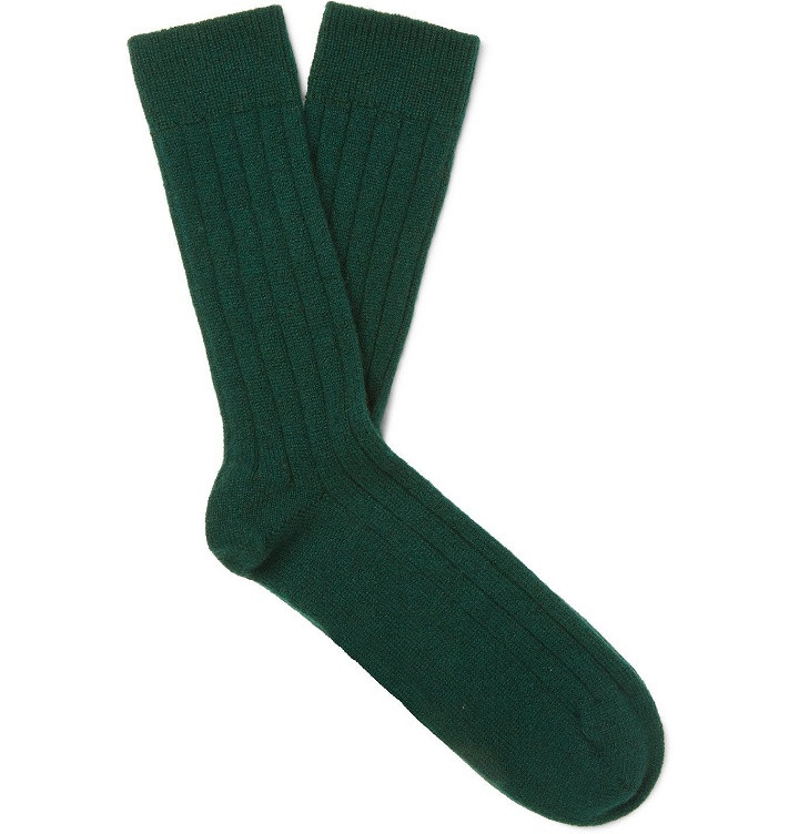 Photo: William Lockie - Ribbed Cashmere-Blend Socks - Green