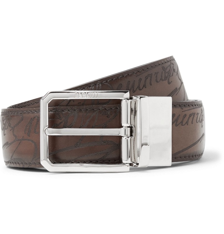 Photo: Berluti - 3.5cm Brown Reversible Scritto Leather Belt - Brown