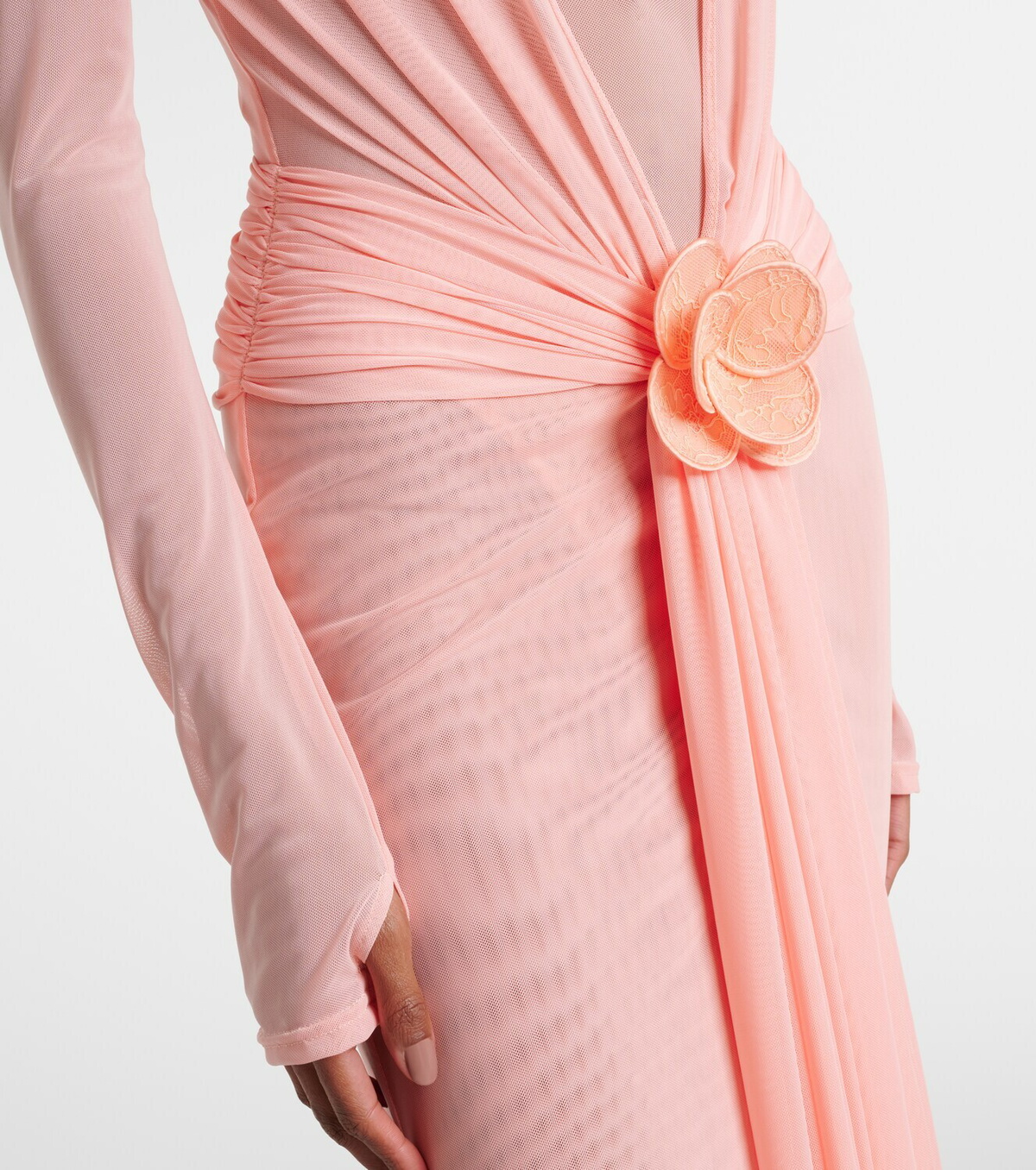 David Koma Draped floral-appliqué mesh gown